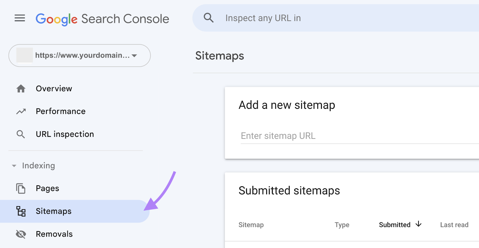 &ldquo;Sitemaps&rdquo; highlighted in the left-hand navigation