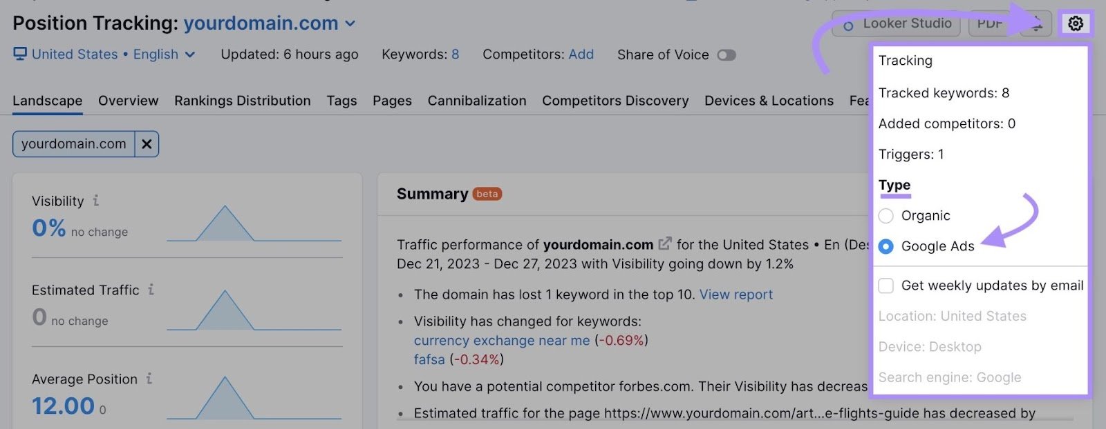 &ldquo;Google Ads&rdquo; selected under &ldquo;Type" drop-down menu