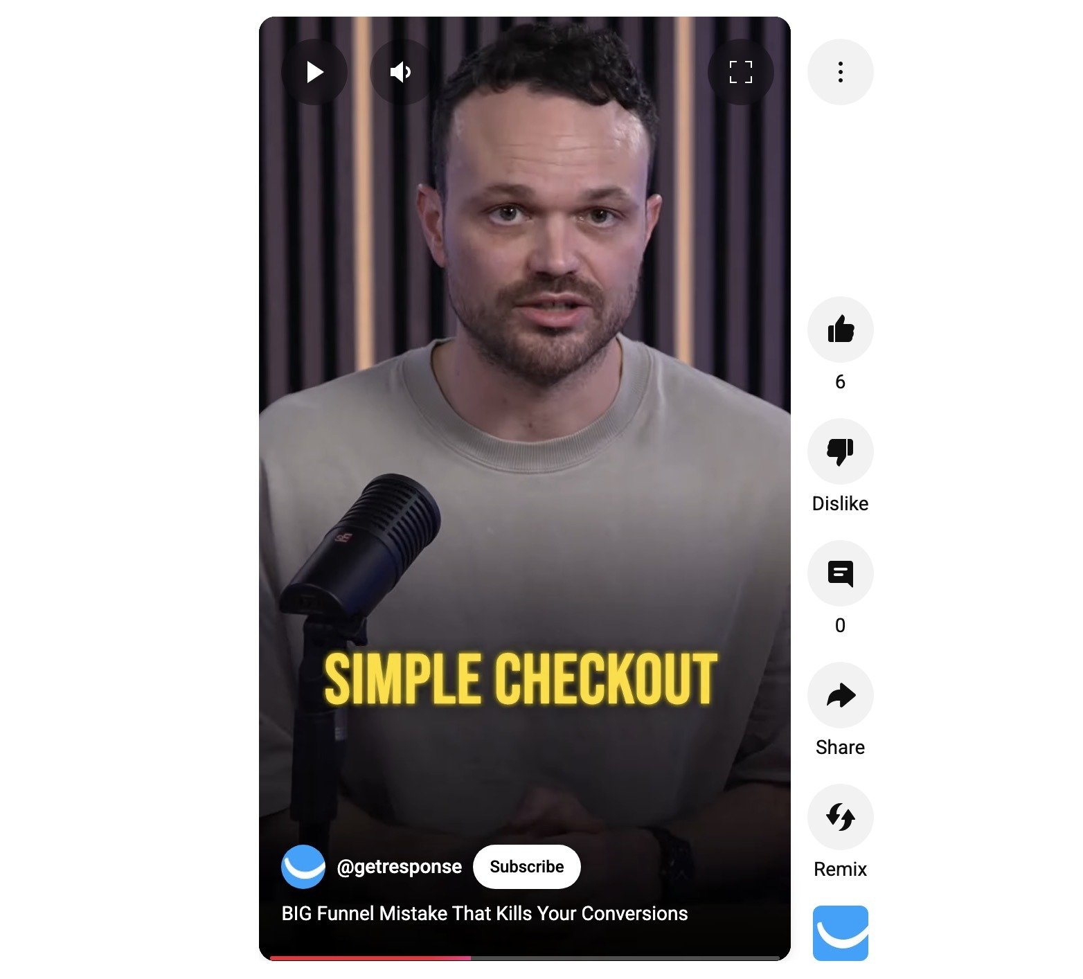 A YouTube short by GetResponse titled &ldquo;BIG Funnel Mistake That Kills Your Conversions.&rdquo;