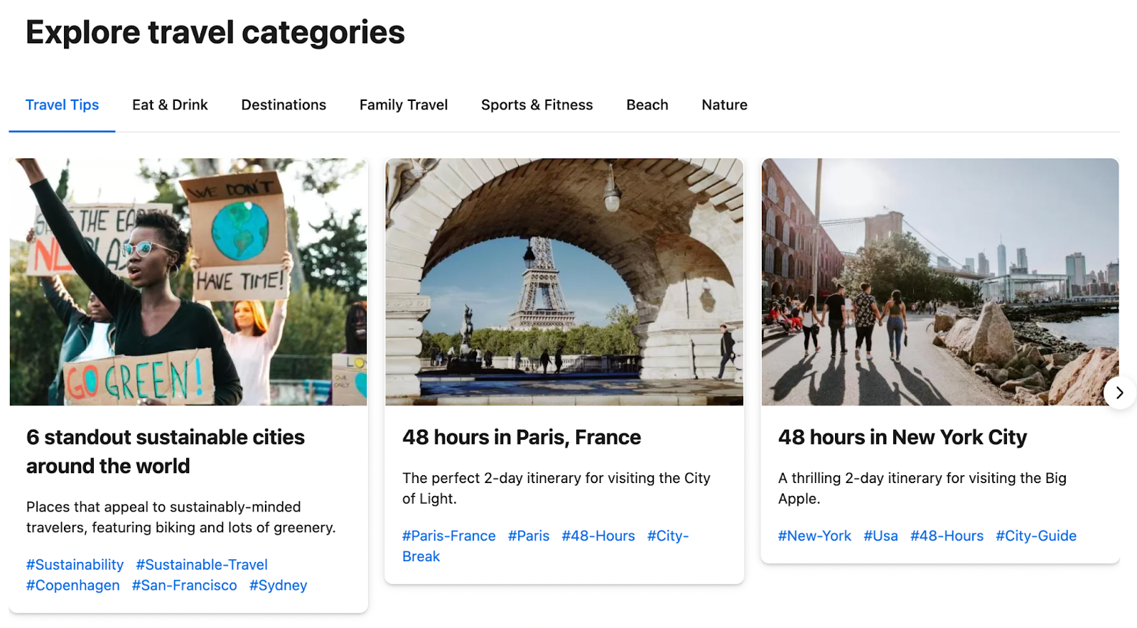 "Travel Tips" section of Booking.com&rsquo;s blog