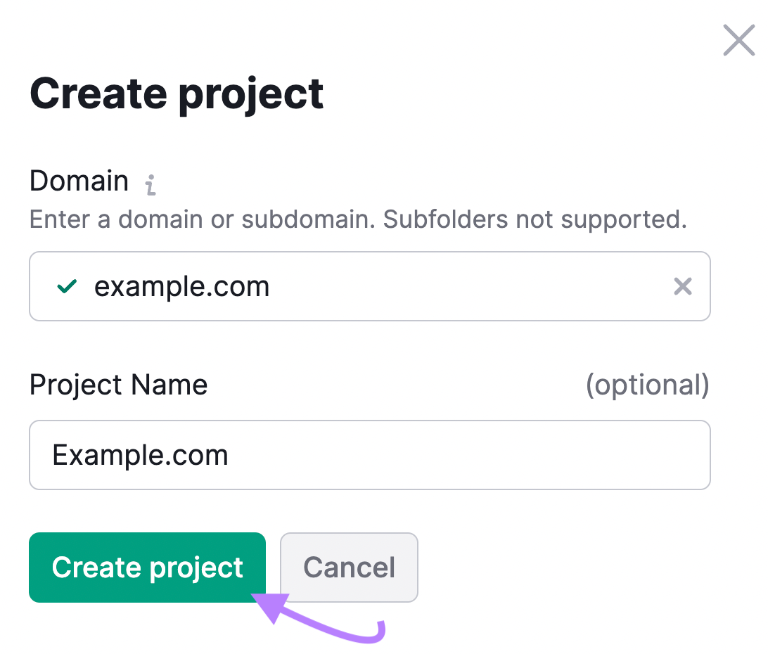 Create new social dashboard project for example.com