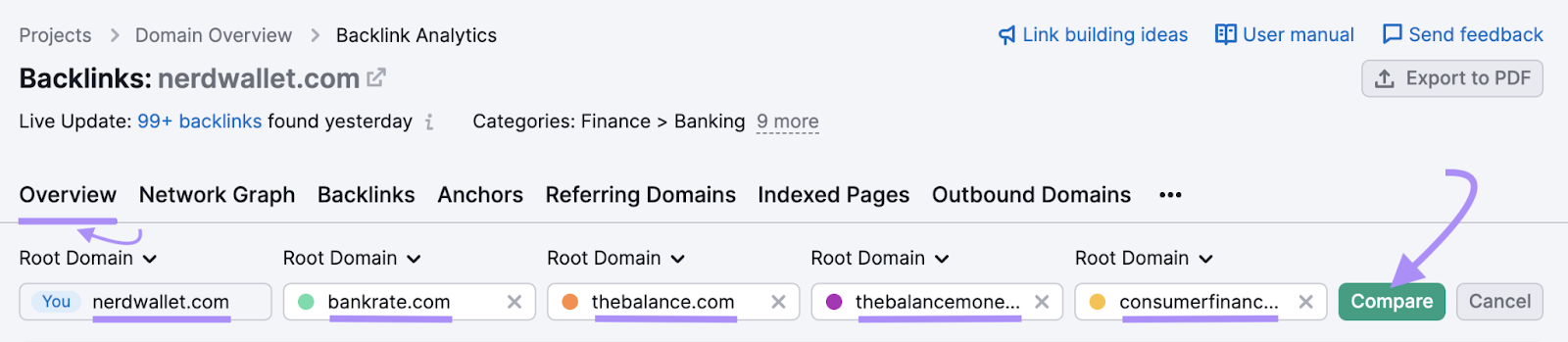compare your website with competitors in &ldquo;Overview&rdquo; tab