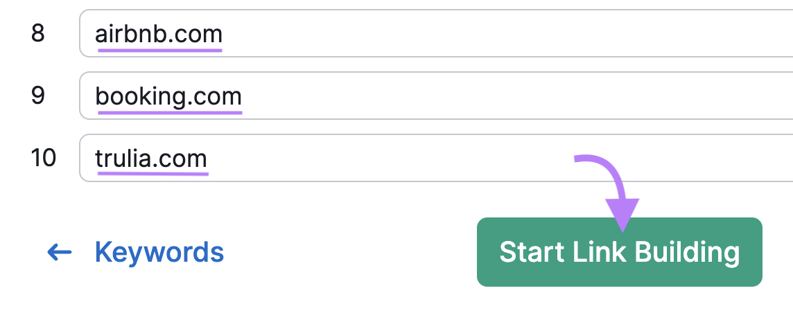 &ldquo;Start Link Building&rdquo;&nbsp;button highlighted