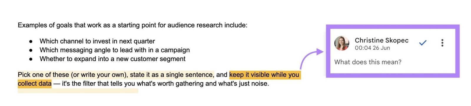 A note by the editor on an article draft asking for clarification from the author.