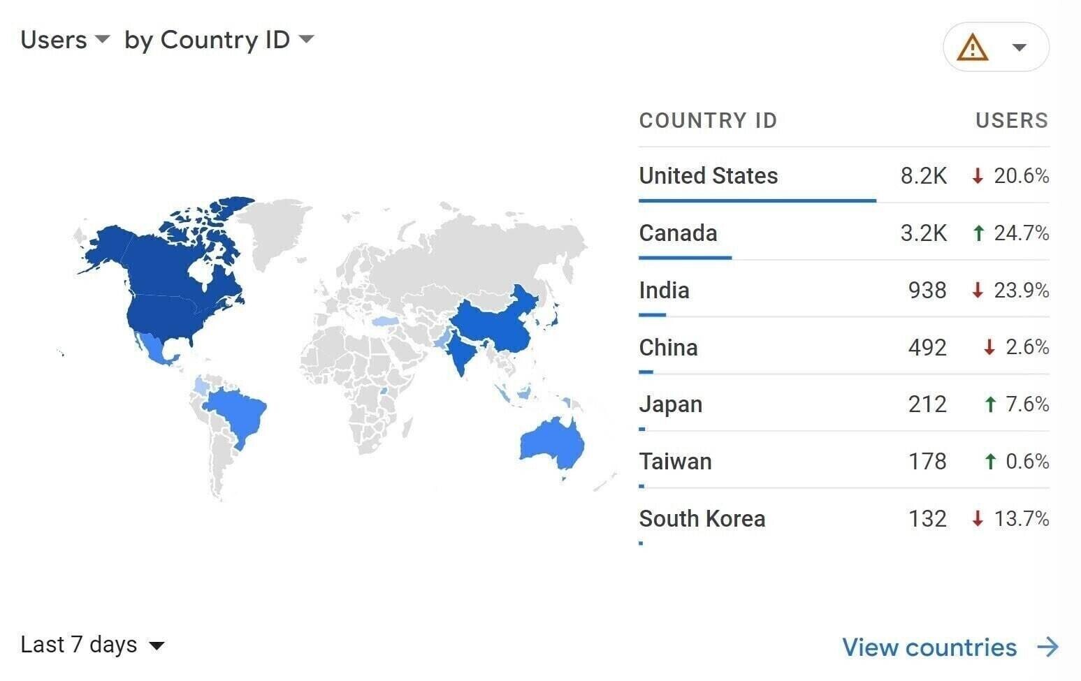 Google Analytics report showing visitors&rsquo; geographic information including a map