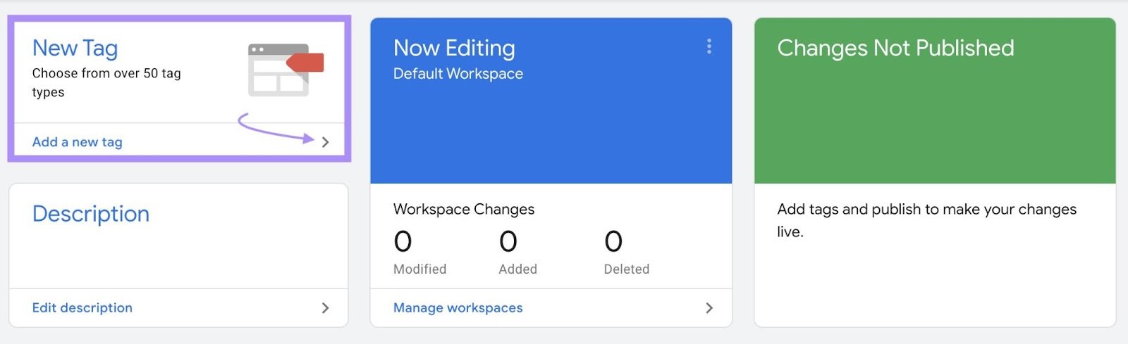 &ldquo;Add a new tag&rdquo; in Google Tag Manager