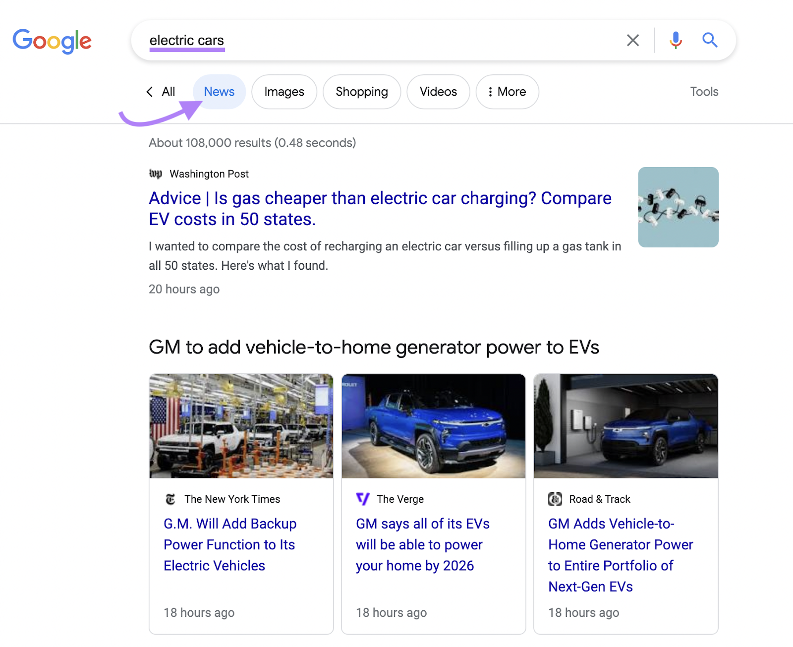 &ldquo;News&rdquo; tab in Google SERP
