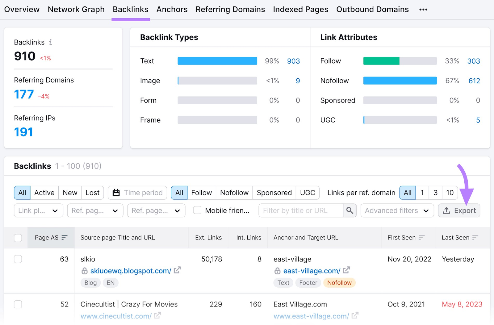&ldquo;Backlinks&rdquo; tab shows a list of backlinks to the broken page