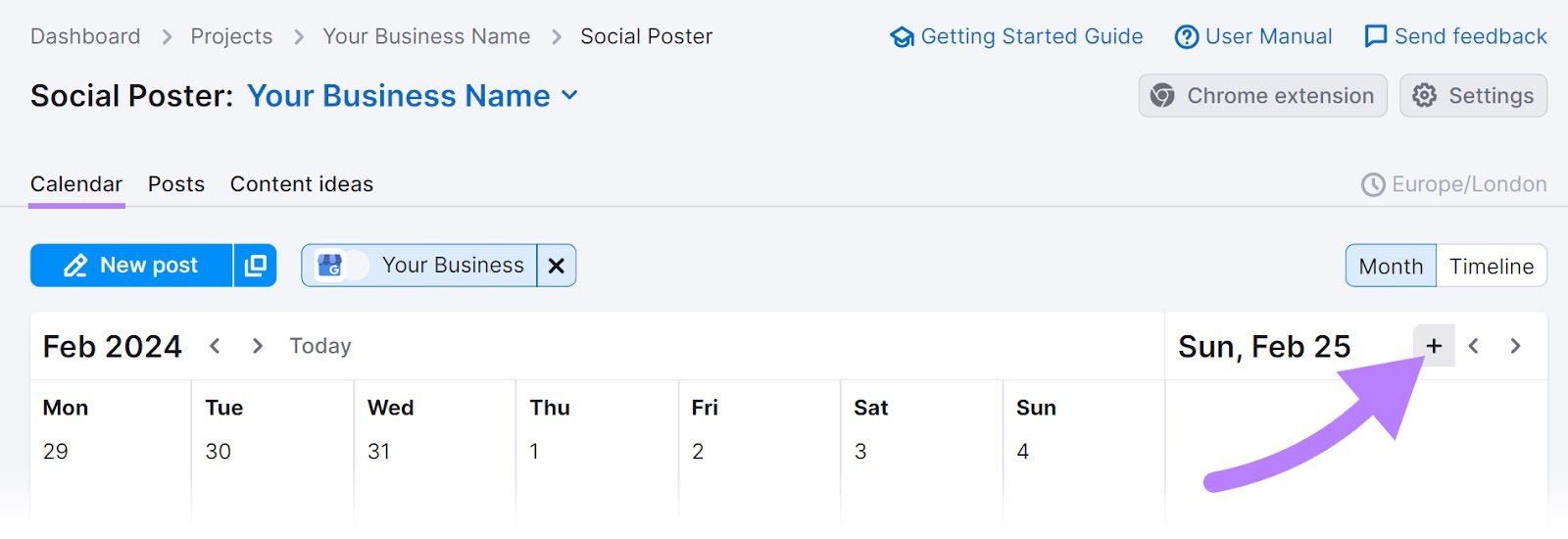 &ldquo;Calendar&rdquo; tab in Social Poster