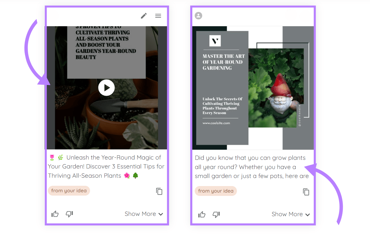 AI Social Content Generator's results for &ldquo;3 tips on how to grow seasonal plants&rdquo;