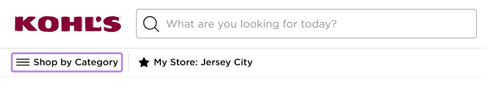 Kohl&rsquo;s &ldquo;Shop by Category" hamburger icon highlighted