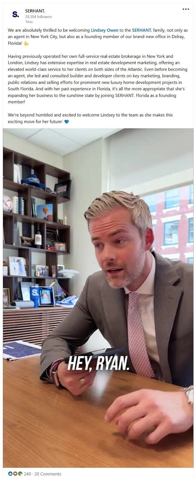 SERHANT's post introducing a new team member