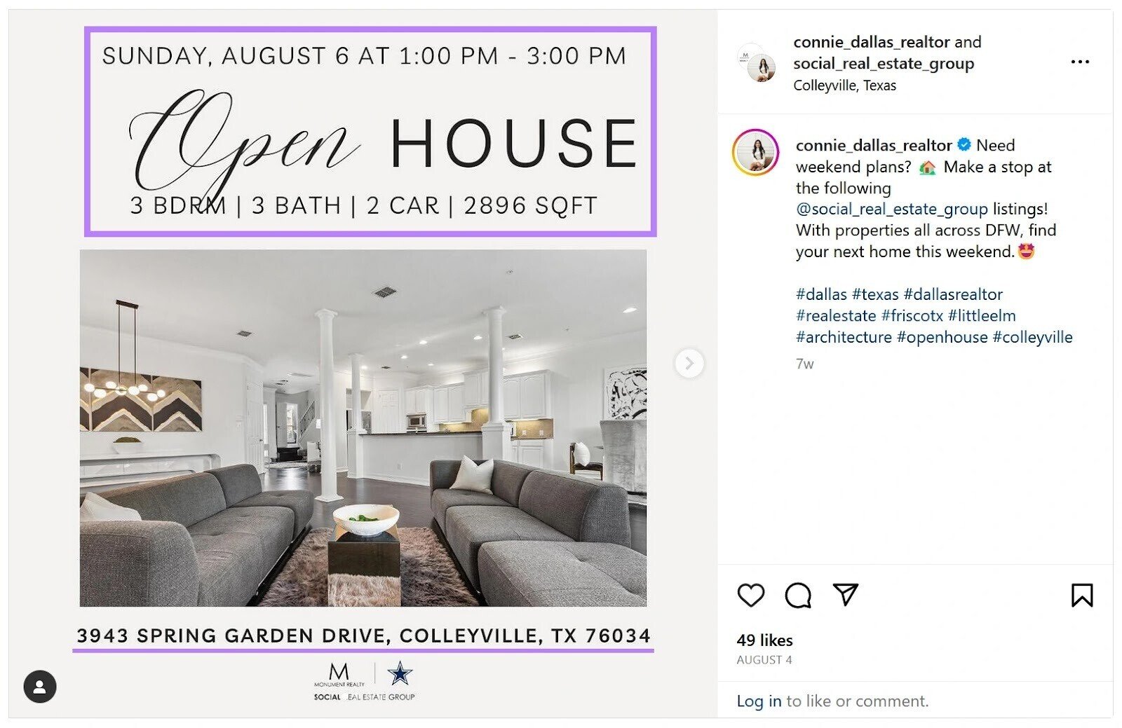 An open house announcement on Instagram
