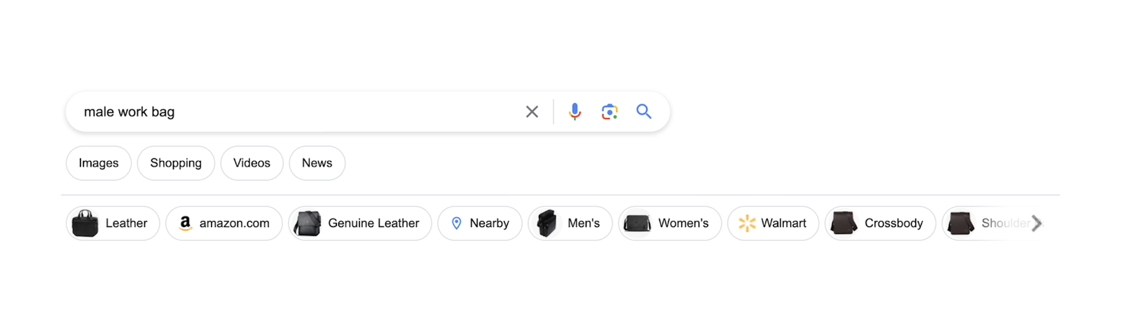 A screenshot of how the Product Filter SERP feature appears on Google for leather products.