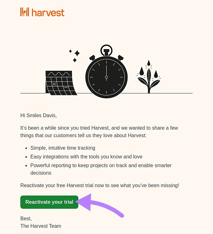 Harvest’s reactivation emai