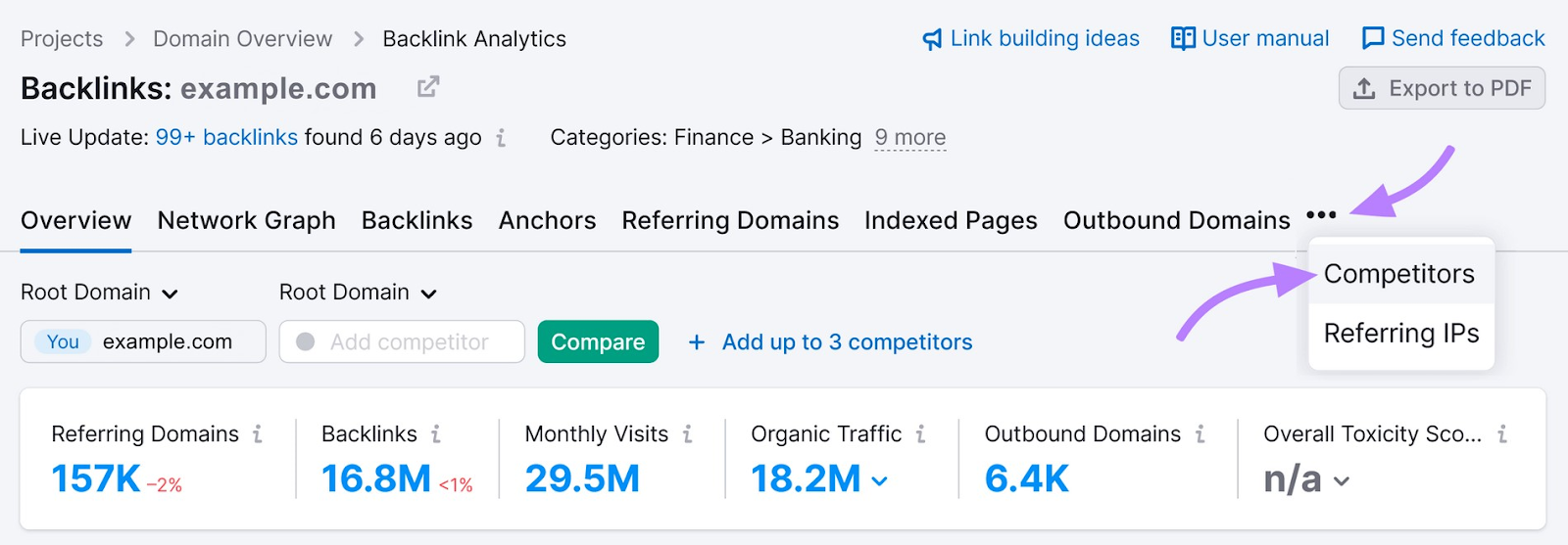 click on &ldquo;Competitors" button in the top right corner