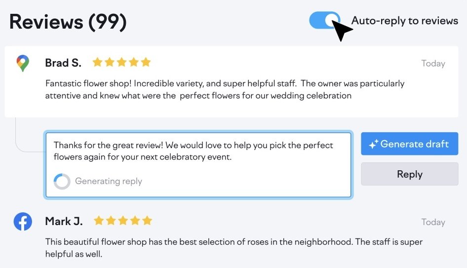 Review Management tool generating a response to a Google review using AI.