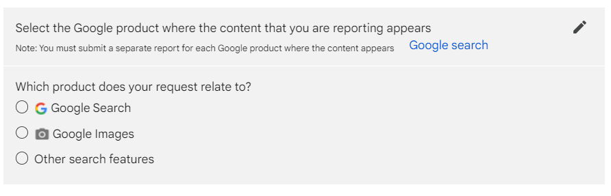 Source question in Google&rsquo;s &ldquo;Report Content on Google&rdquo; form