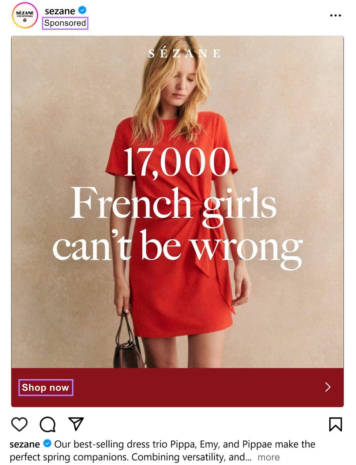 sezane&rsquo;s carousel ad showcasing its products