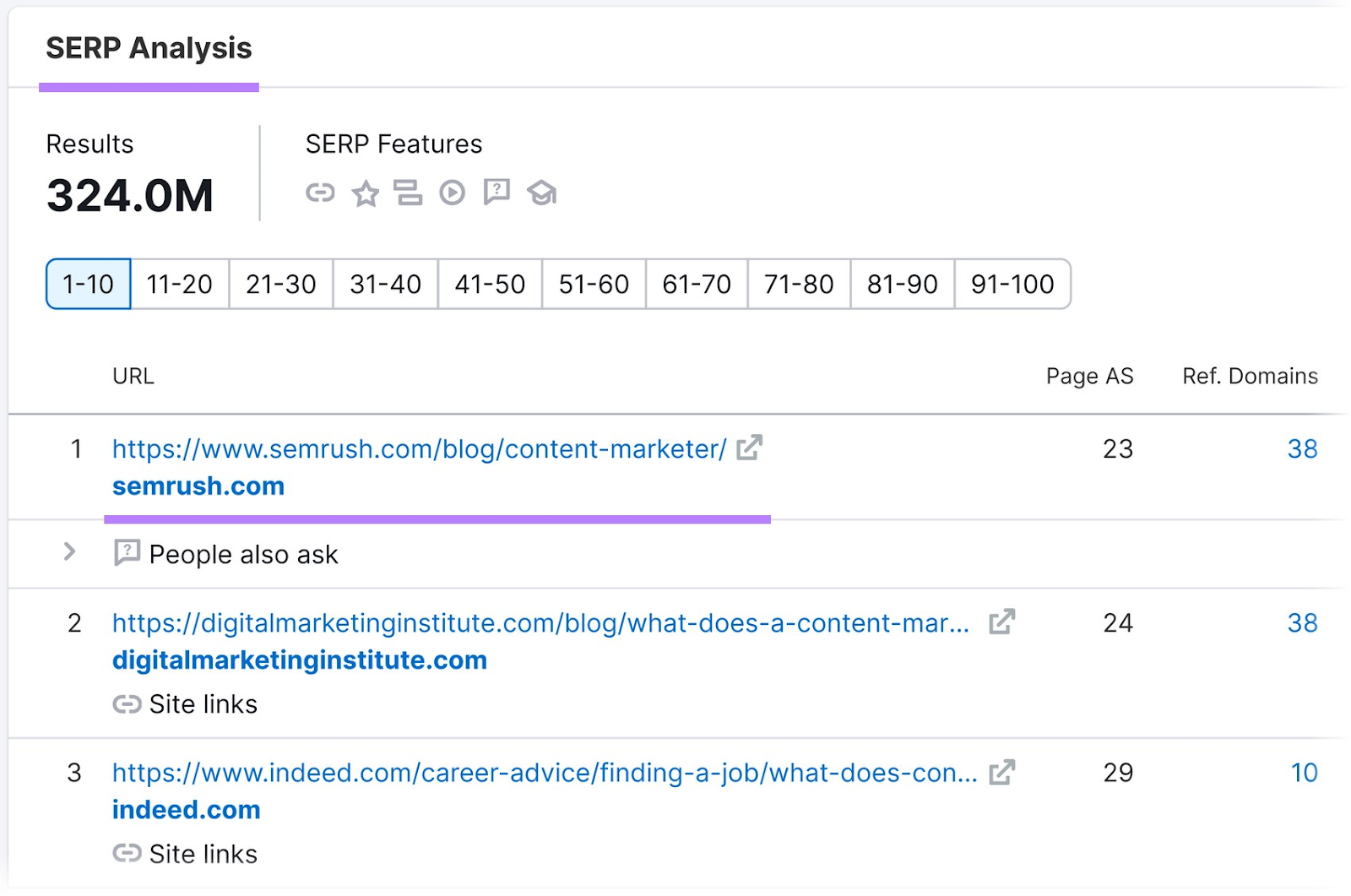 &ldquo;SERP Analysis&rdquo; section in Keyword Overview