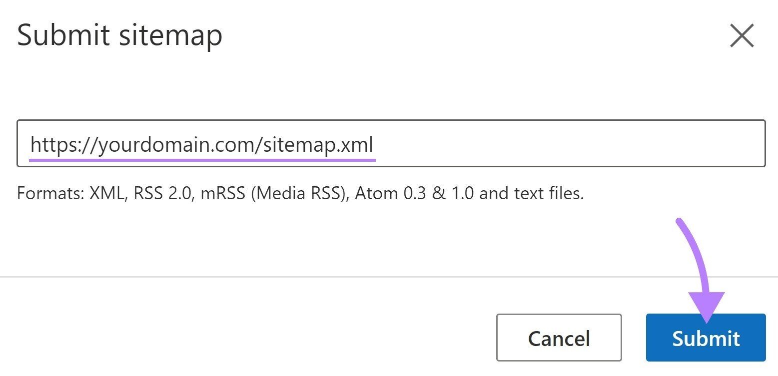 &ldquo;Submit sitemap&rdquo; section in Bing Webmaster Tools