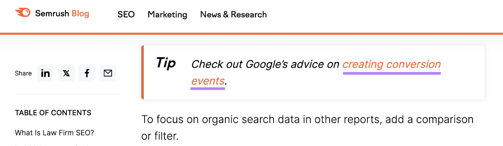 A tip box with the text &ldquo;Check out Google&rsquo;s advice on creating conversion events.&rdquo; The last three words are linked.