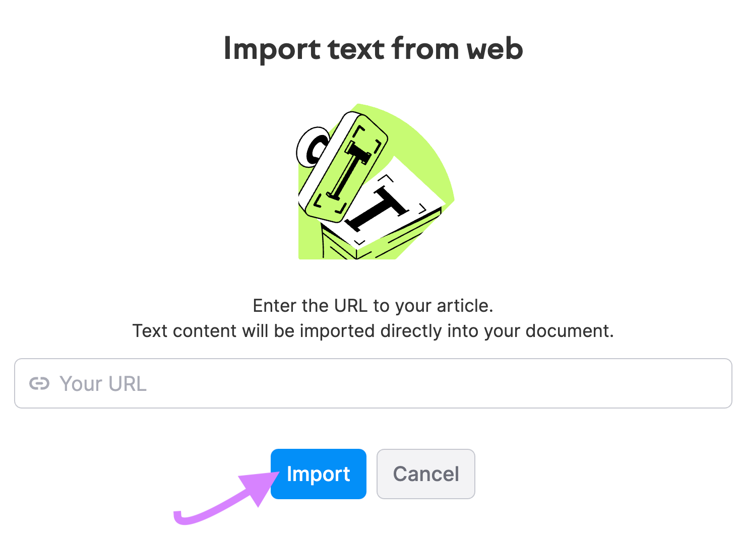 &ldquo;Import text from the web&rdquo; window