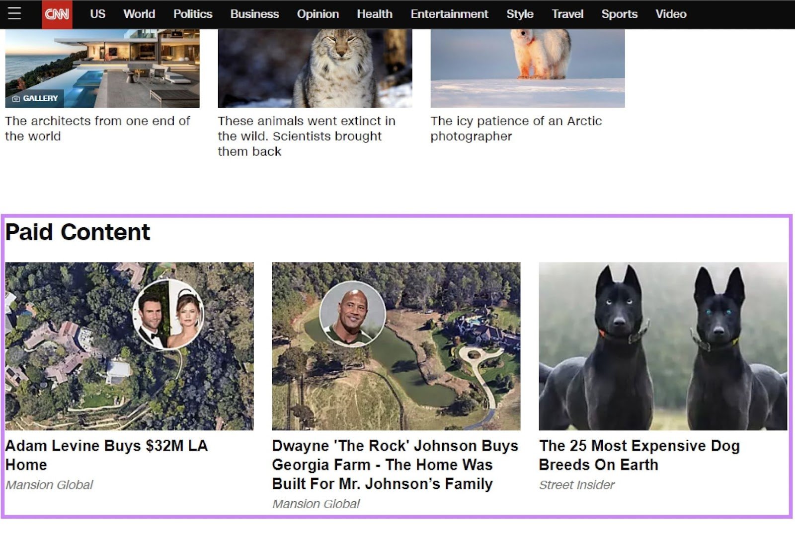 "Paid Content" section on CNN&rsquo;s website