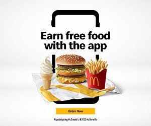 McDonald&rsquo;s banner ad with "Earn free food with the app" slogan