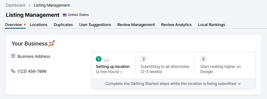 "Overview" tab of the Listing Management tool