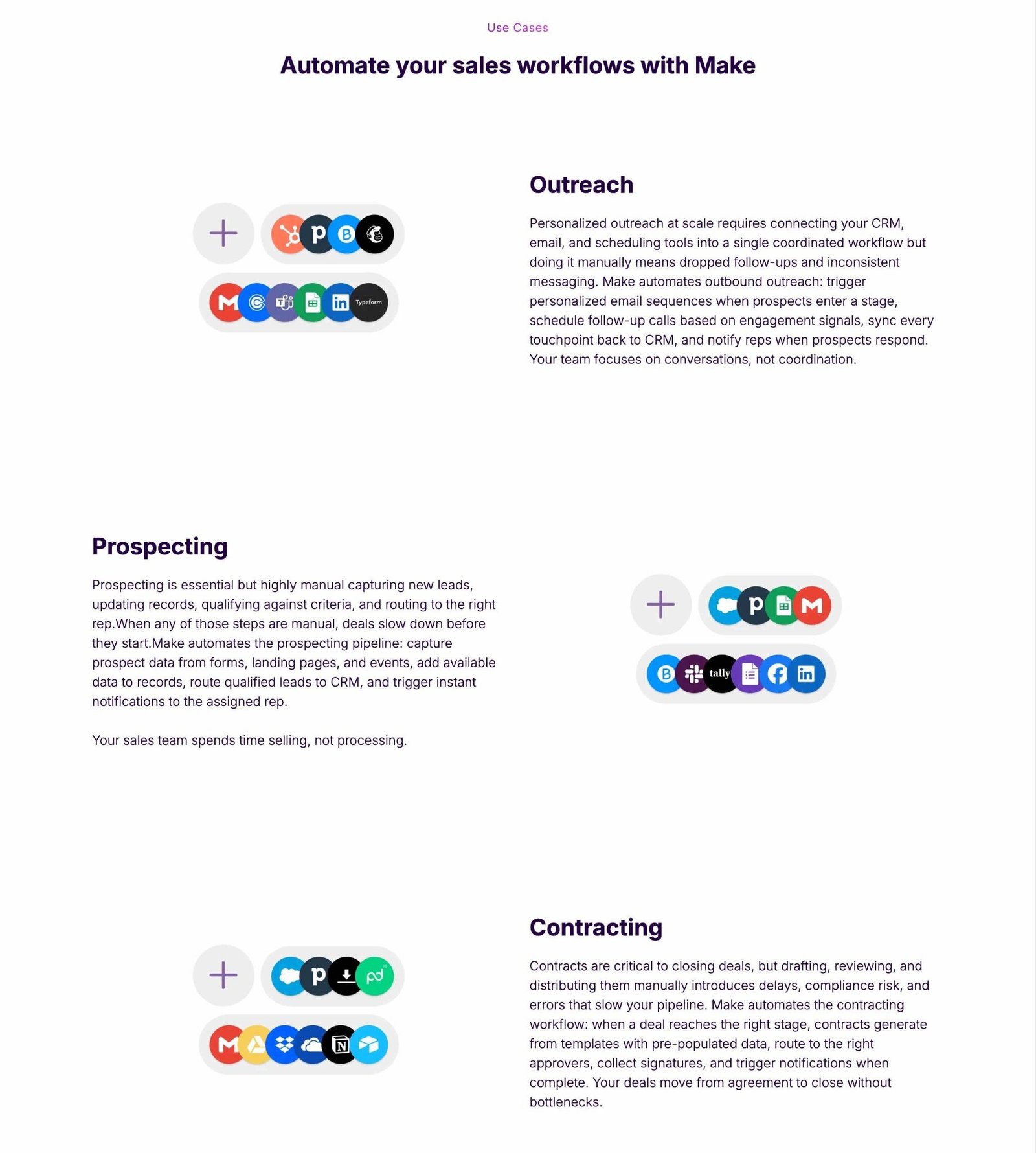 The "Use cases" section of an agent-friendly page using a clear structure with each section containing a heading and description.