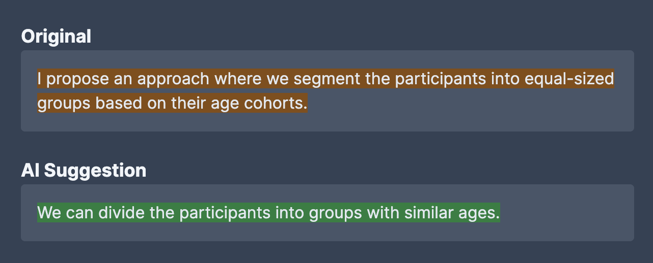 AI&rsquo;s rephrased suggestion of a sentence