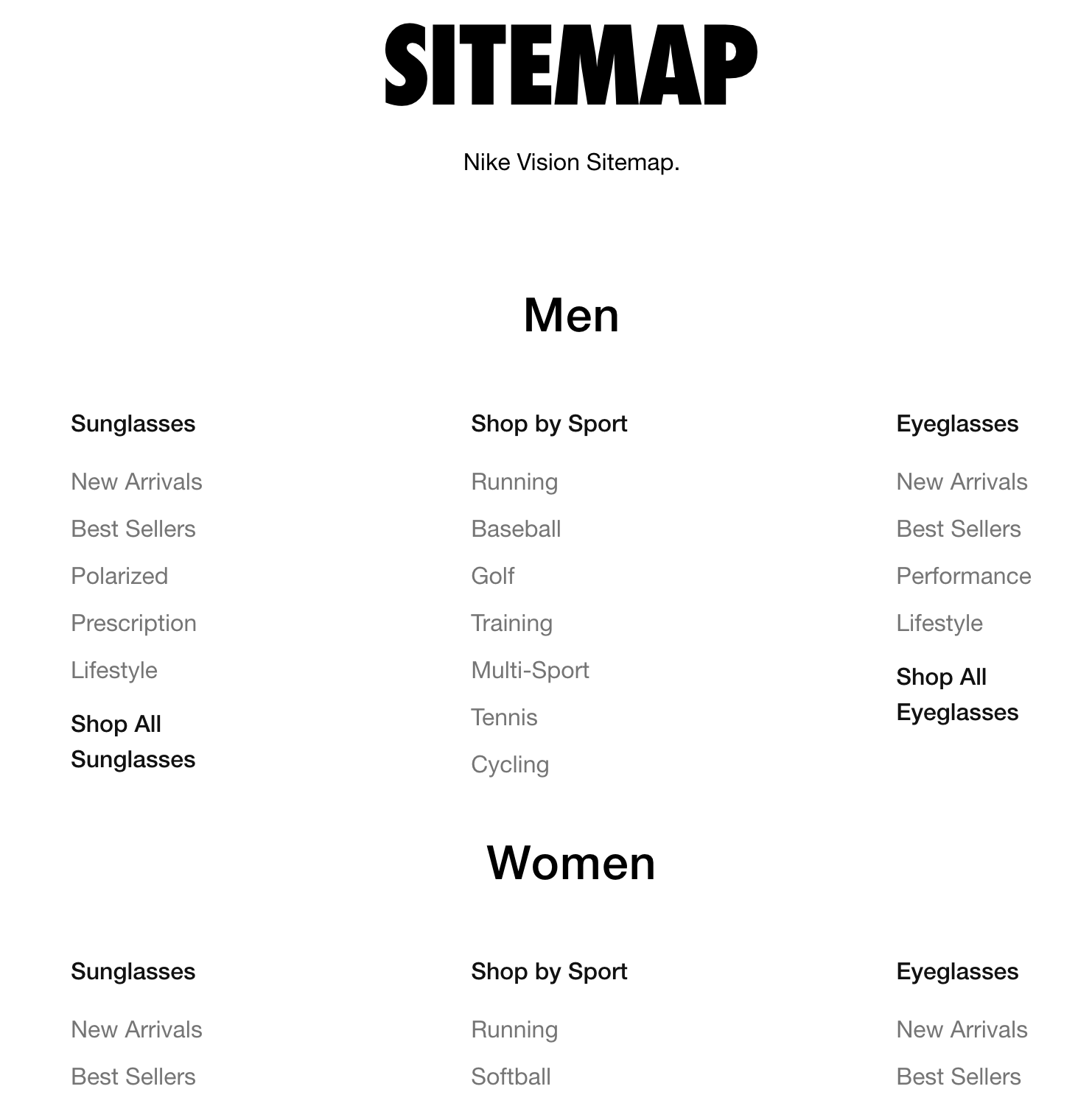 Nike&rsquo;s Vision sitemap