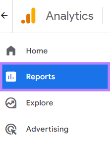 &ldquo;Reports" selected from the GA4 menu