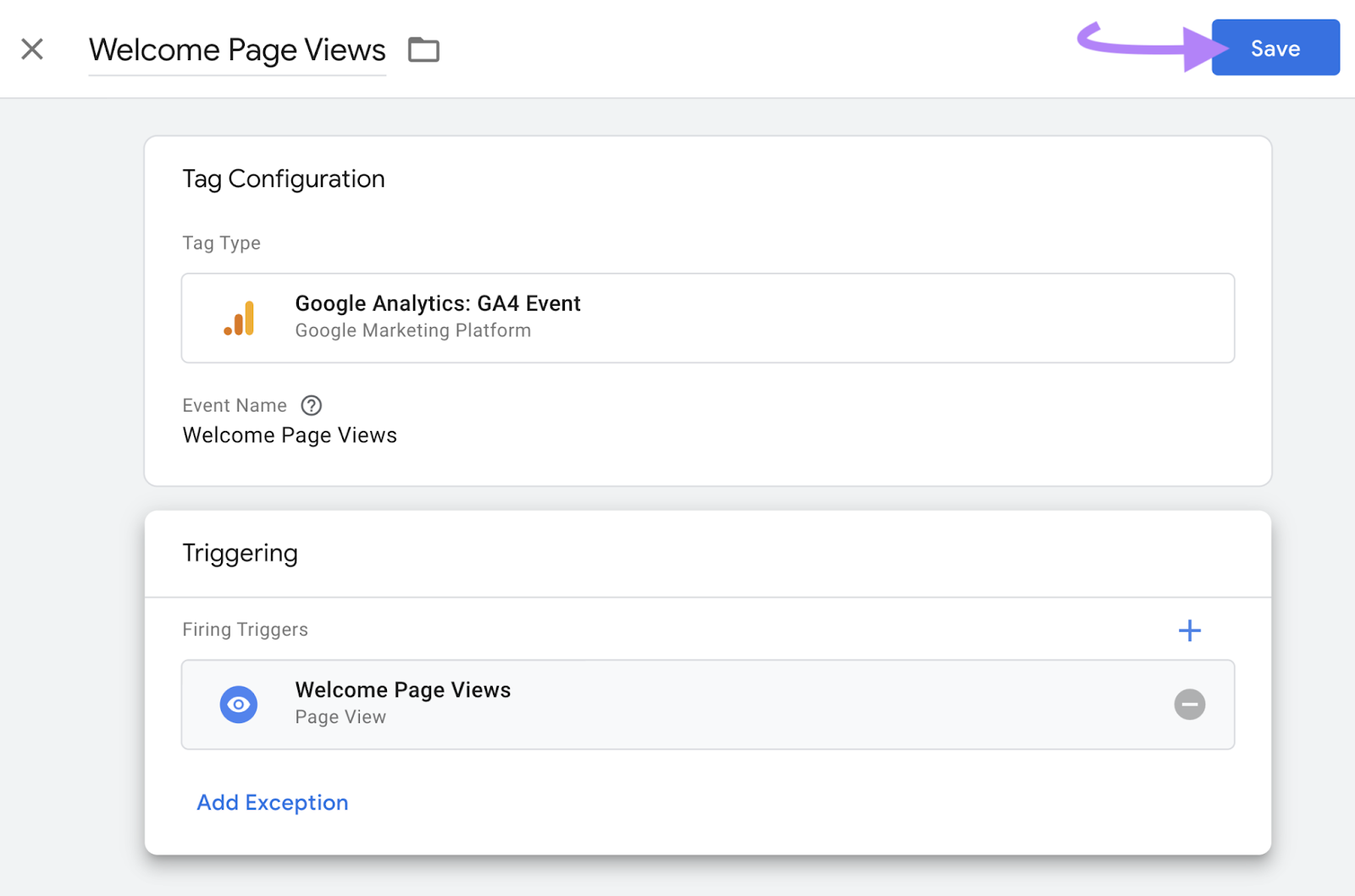 &ldquo;Tag Configuration&rdquo; and &ldquo;Triggering&rdquo; modules screen