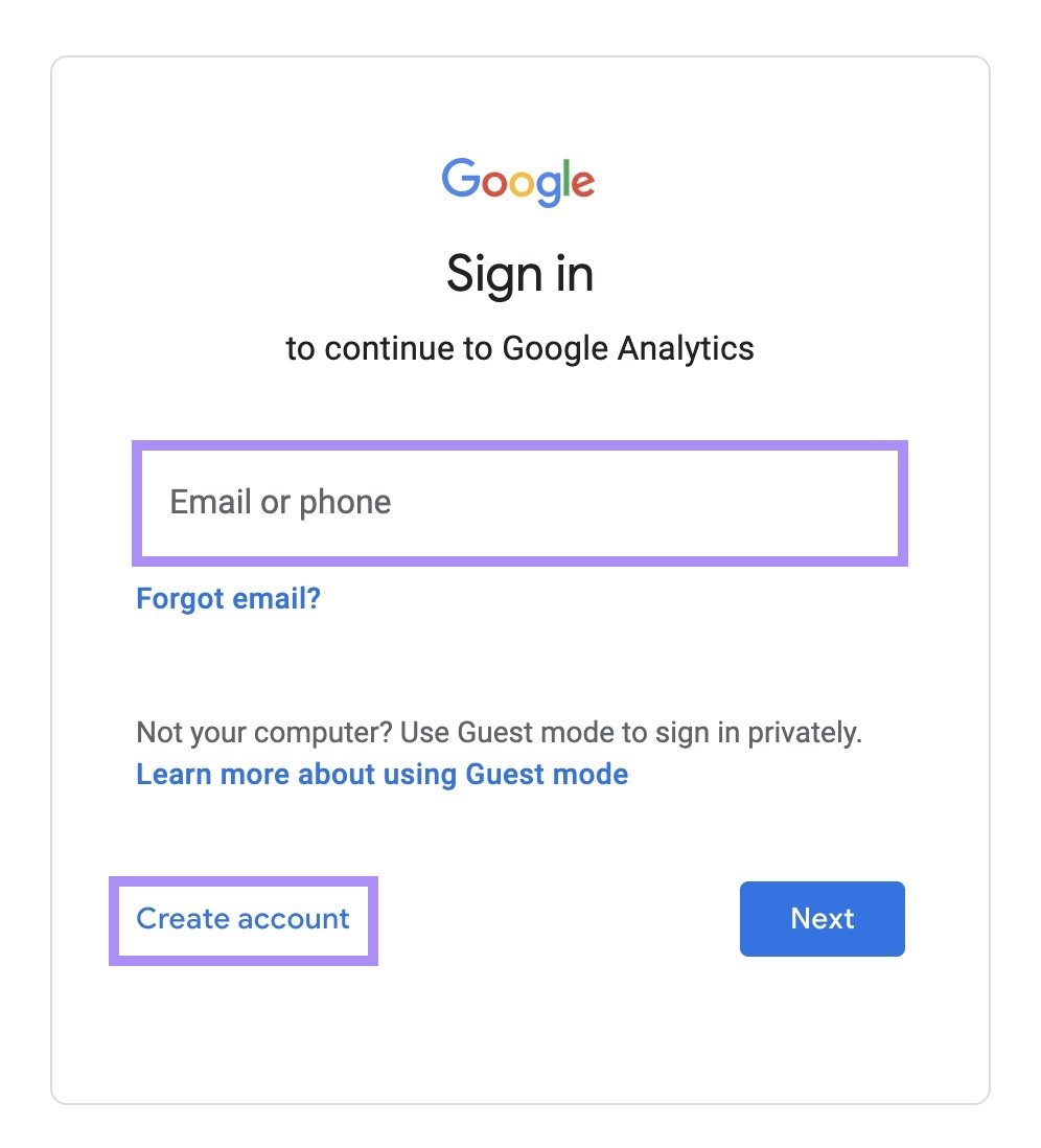 Google Sign in page
