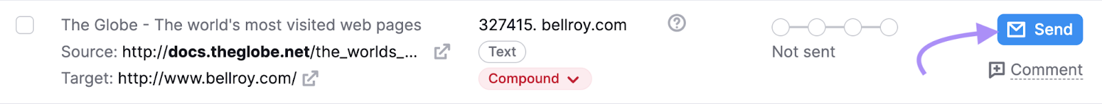 &ldquo;Send&rdquo; button highlighted in the top right corner
