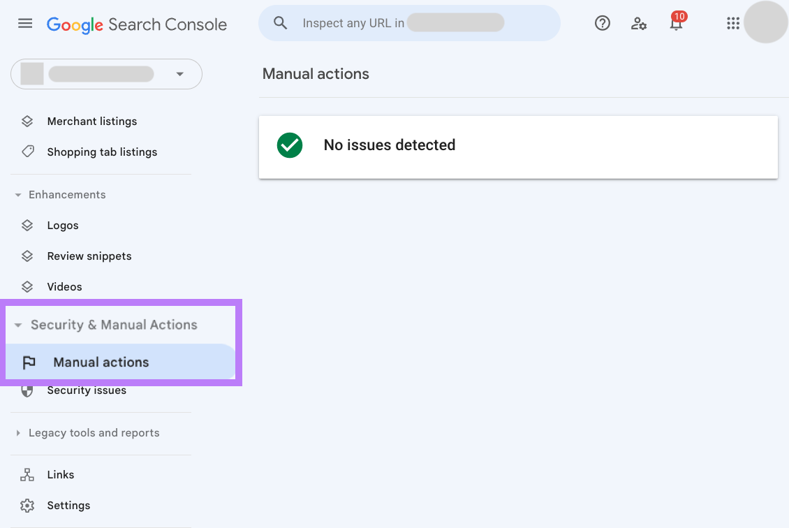 &ldquo;Manual actions" section in Google Search Console