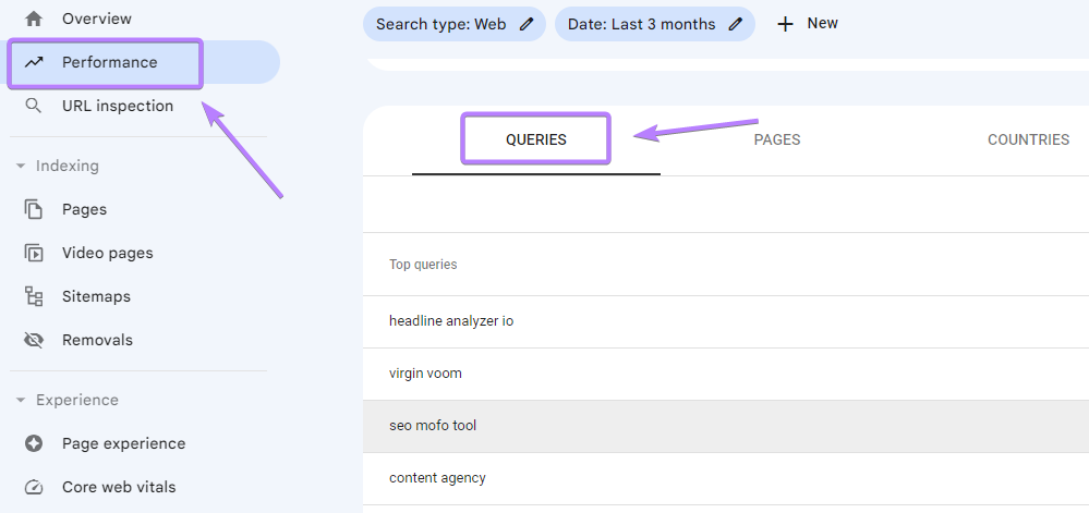 &ldquo;Queries&rdquo; section in Google Search Console