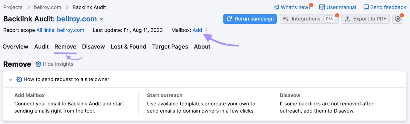 connect your email in the &ldquo;Remove&rdquo; tab