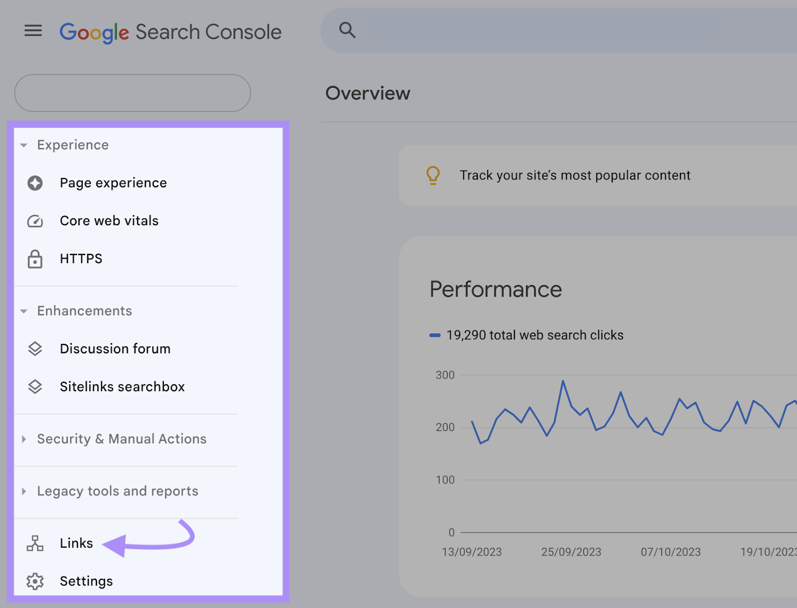 Navigating to &ldquo;Links&rdquo; in Google Search Console