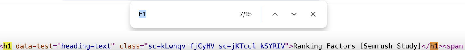 Searching for "h1" in page&rsquo;s source code