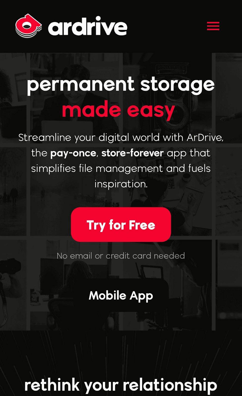ArDrive&rsquo;s homepage on mobile
