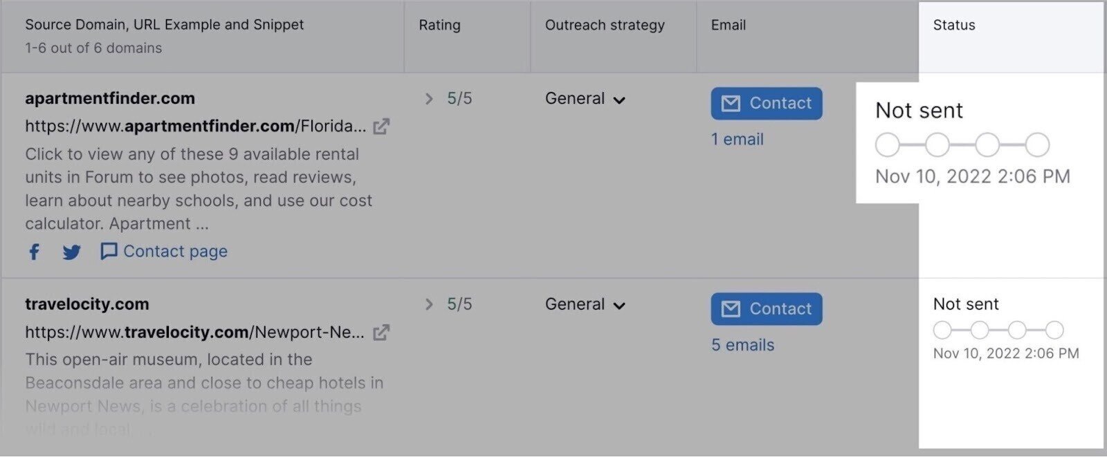 &ldquo;Status&rdquo; column highlighted