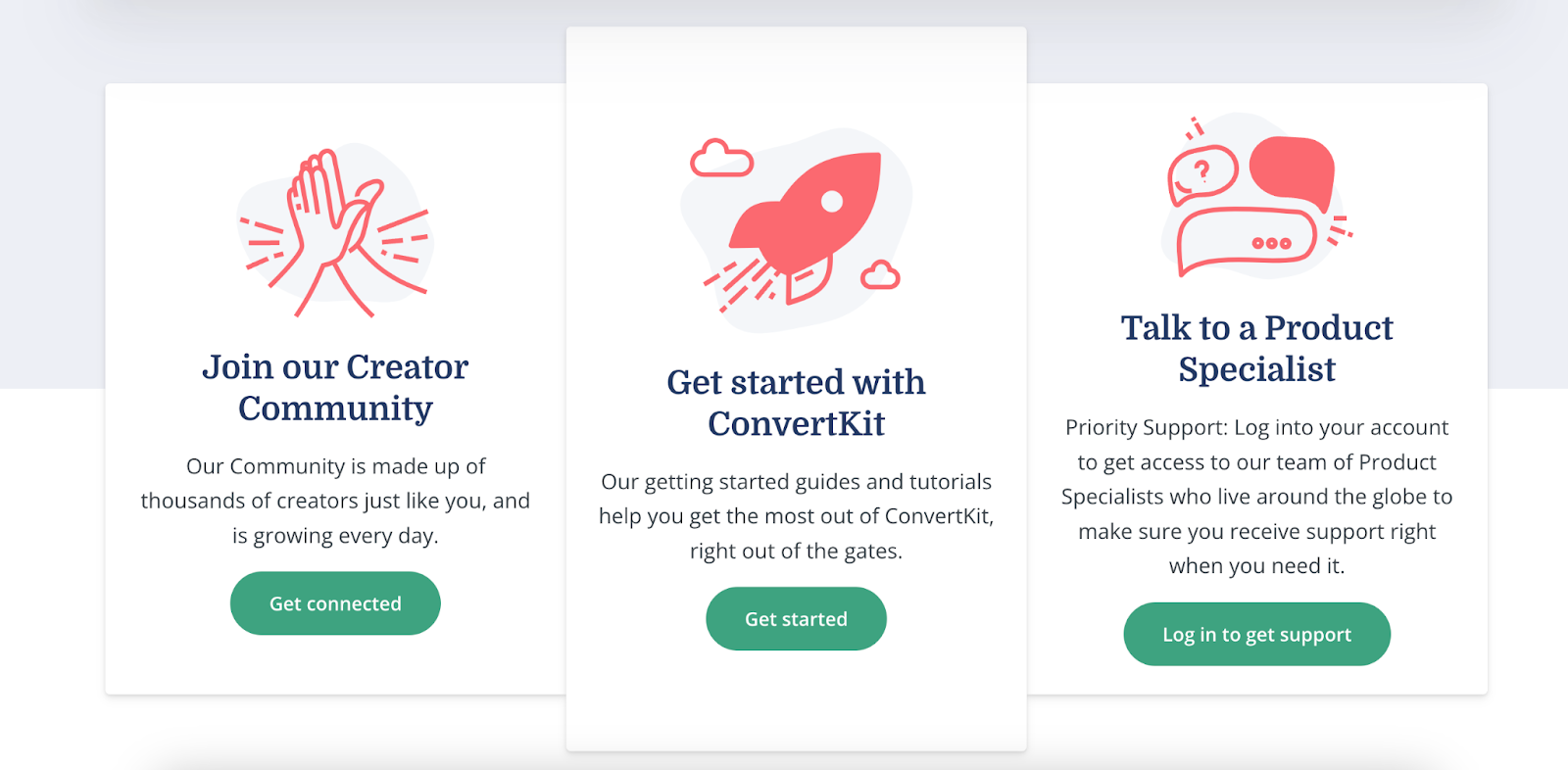 ConvertKit&rsquo;s support page section