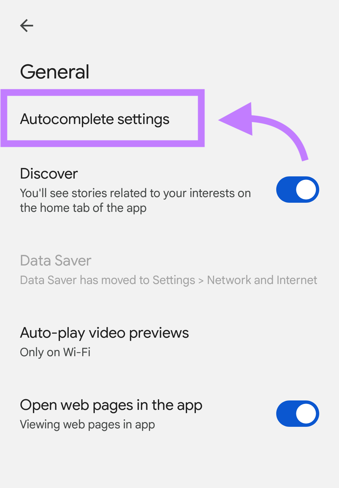 "Autocomplete settings&rdquo; for Android devices