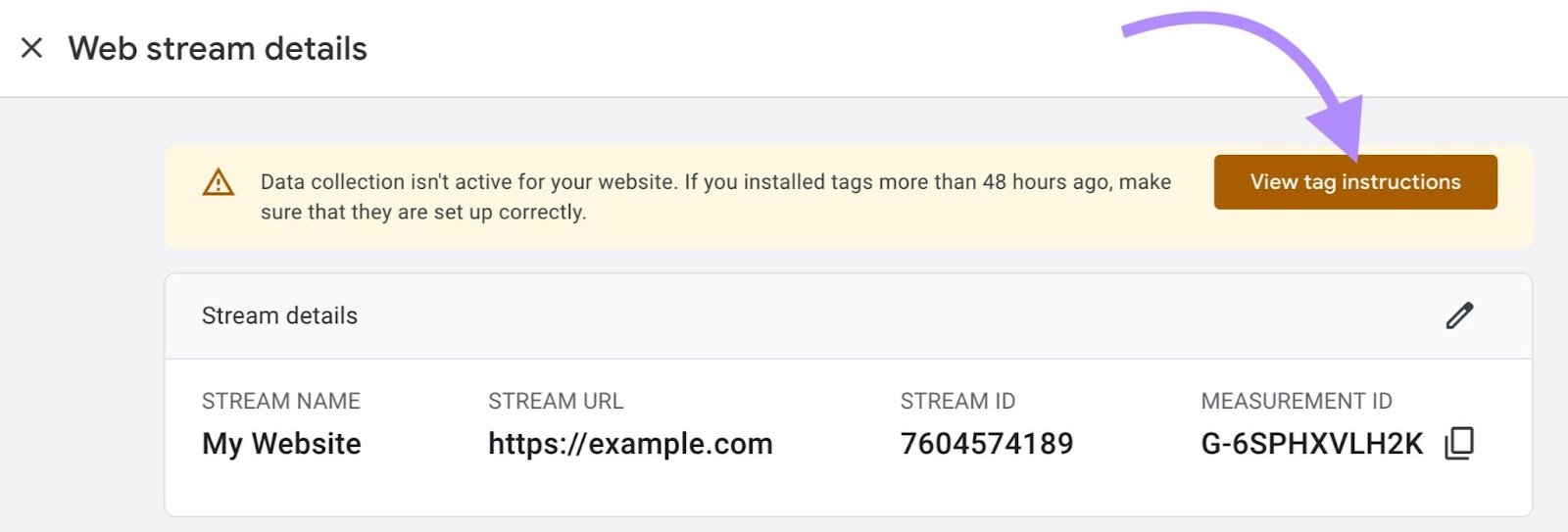 &ldquo;View tag instructions&rdquo; button