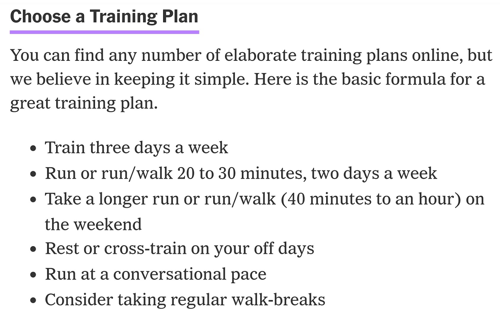 &ldquo;Choose a Training Plan&rdquo; subheading