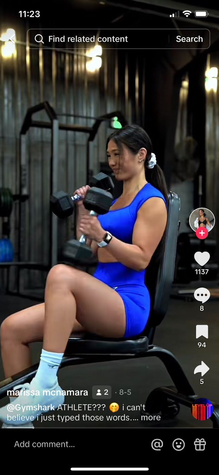 Marissa McNamara's TikTok video from the gym wearing Gymshark&iexcl;s product