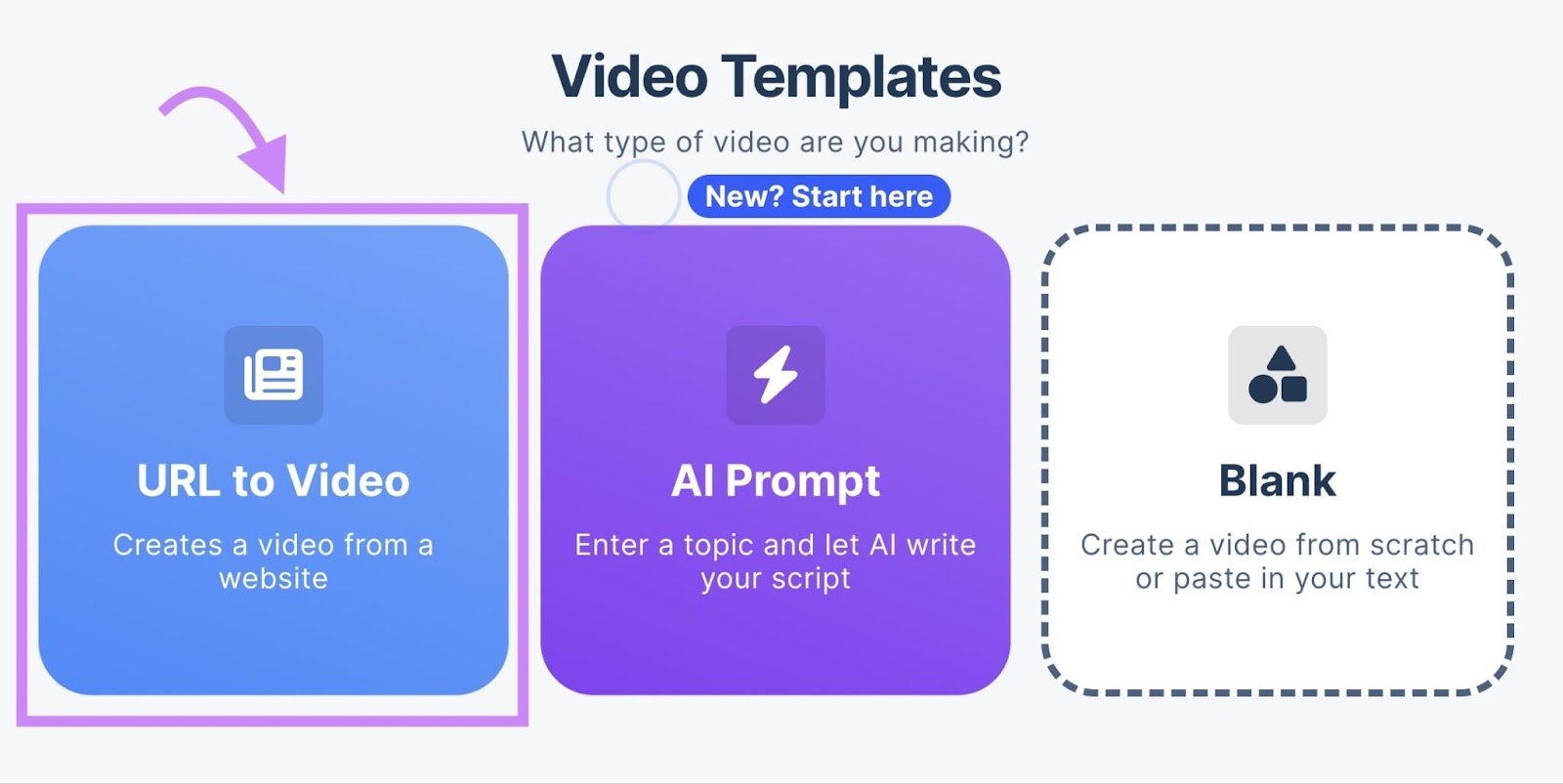 &ldquo;URL to Video&rdquo; template selected in the Instant Video Creator app